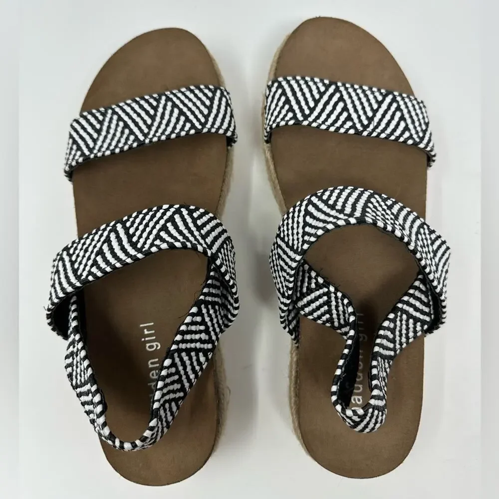 Madden Girl Women’s Platform Black and White Patterned Espadrille Sandals sz 8